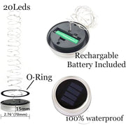 Solar Mason Jar Lights 20 LED Waterproof Fairy Firefly Jar Lid with Handles Lights For Patio Garden Wedding Decoration（No Jars）