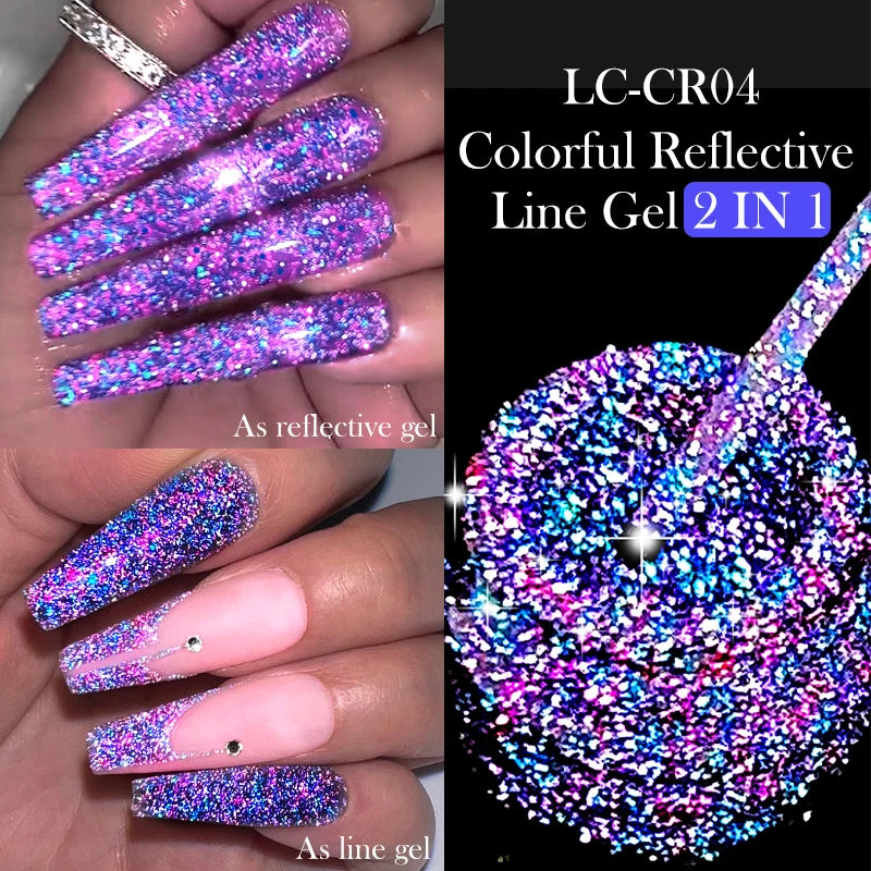 LILYCUTE 5ml Reflective Glitter Liner Gel Nail Polish Superflash Colorful Sparkling Graffiti Painting Stripe Pull Line Nail Gel