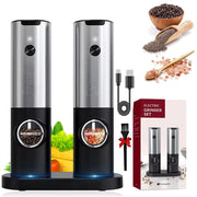 Electric Salt and Pepper Grinder Set With Led Light USB Rechargeable Automatic Spices Grinder Adjustable Spice Mill Kitchen Tool