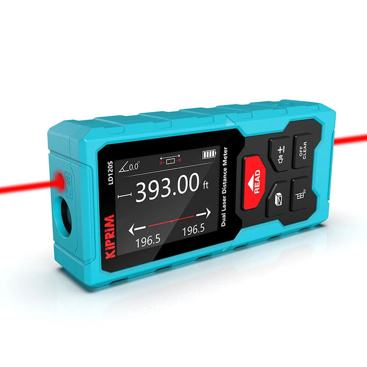 Kiprim Dual Laser Distance Meter Rechargeable Bilateral Laser Rangefinder 120m Digital Tape Measure Angle Measurment Tool
