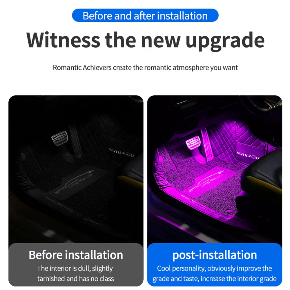 Footwell RGB interior LED light strips for cars, view 3