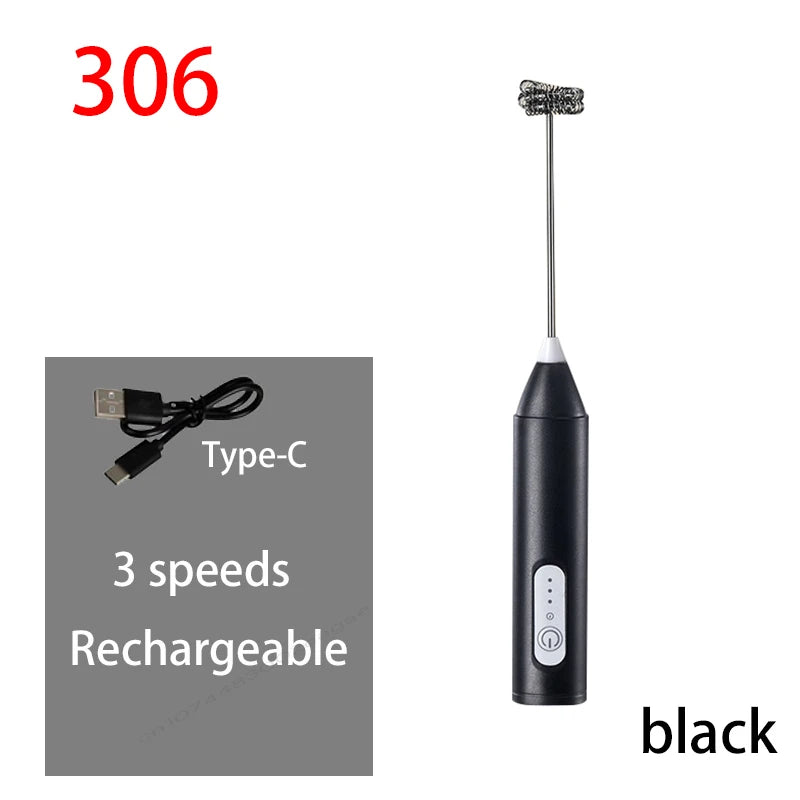 HOT  Electric Milk Frother + Egg Beater Wireless Type-C Charging 3 Speeds Mini Handheld Foam Maker Coffee Whisk Cooking Tools