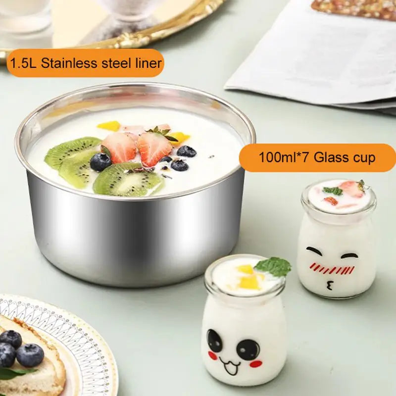 DMWD Fully Automatic Yogurt Maker 1.5L Stainless steel liner Thermostatic Rice wine Enzyme Natto Fermenter With Sealed glass cup