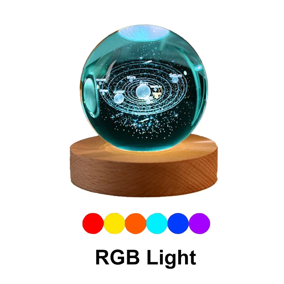 GGbingo 6cm Bedside RGB Lamp Solar Theme Cosmos Series Crystal Ball Night Lights Milky Way Moon for Desk Creative Gift