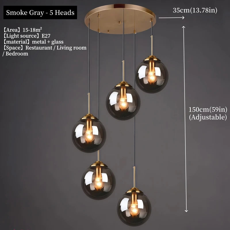 Modern Luxury Metal Chandelier Nordic Creative LED Glass Pendant Lamp Living Room Dining Room Bedside Simple Small Hanging Lamp