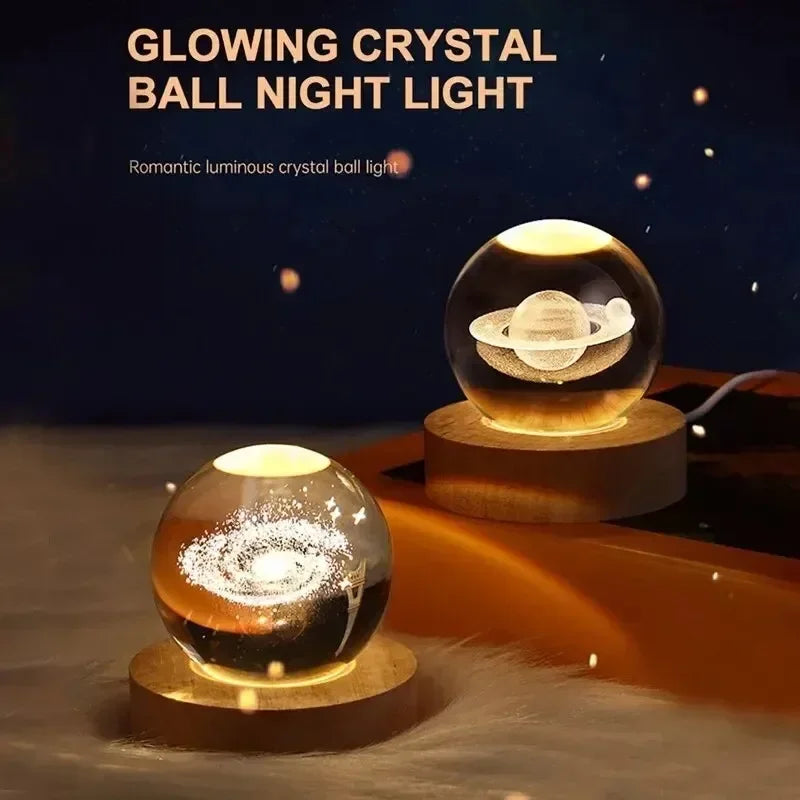 GGbingo 6cm Bedside RGB Lamp Solar Theme Cosmos Series Crystal Ball Night Lights Milky Way Moon for Desk Creative Gift