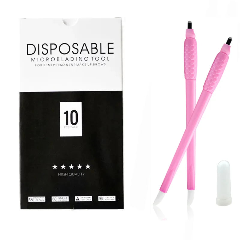 10pcs/box Disposable Microblading Eyebrow Pen With 18U  Blade Sterilize Manual Pen Hand Tool For Semi Permanent Makeup Eyebrow