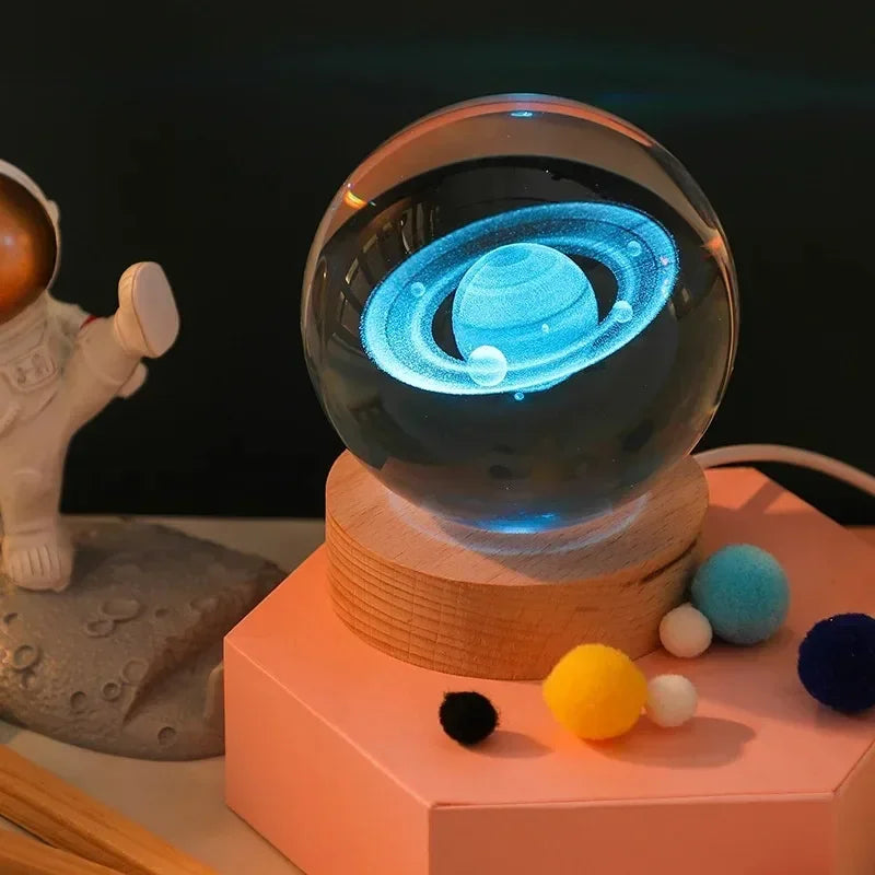 GGbingo 6cm Bedside RGB Lamp Solar Theme Cosmos Series Crystal Ball Night Lights Milky Way Moon for Desk Creative Gift