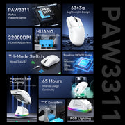 ATTACK SHARK X11 Rechargeable Gaming Mouse, PAW3311 Sensor, 800-22000 DPI, Wired 2.4GHz Bluetooth, Magnetic Charging Dock