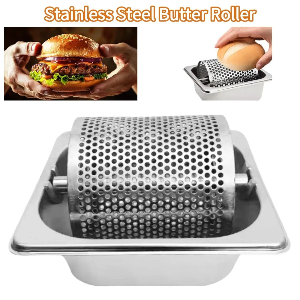 Stainless Steel Butter Roller with Base Butter Spreader Wheel Efficient Labor-saving Butter Dispenser American Burger Tool