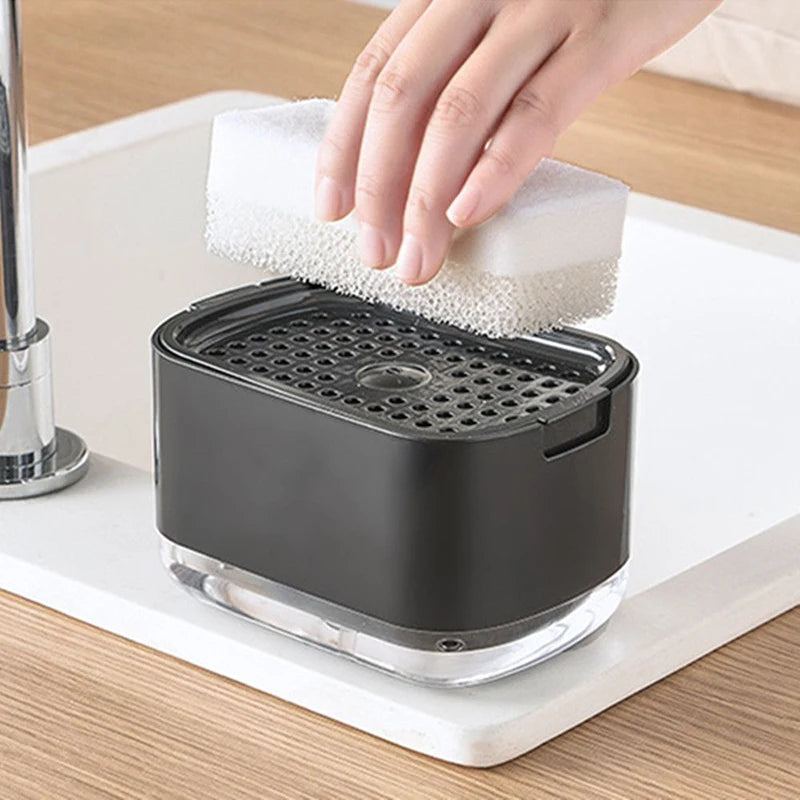 Soap Dispenser Box Press Dispenser Scrubbing Liquid Container Kitchen Bathroom Automatic Detergent Foam Box with Sponge Holder