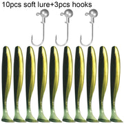 10PCS Soft Lure 5.5cm 7cm 10cm T Tail Worm 3PCS Jigging Head Hook 3g 5g 10g Metal Jig Carp Fishing Pesca Swimbait Gear Kit Bait