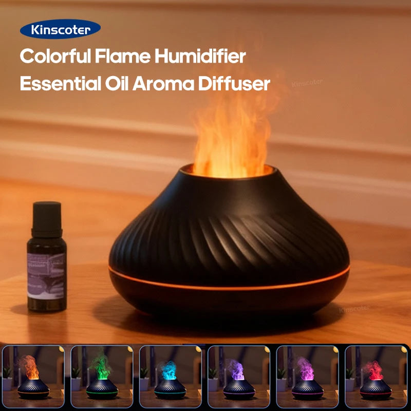 KINSCOTER Volcanic Aroma Diffuser Essential Oil Lamp 130ml USB Portable Air Humidifier with Color Flame Night Light