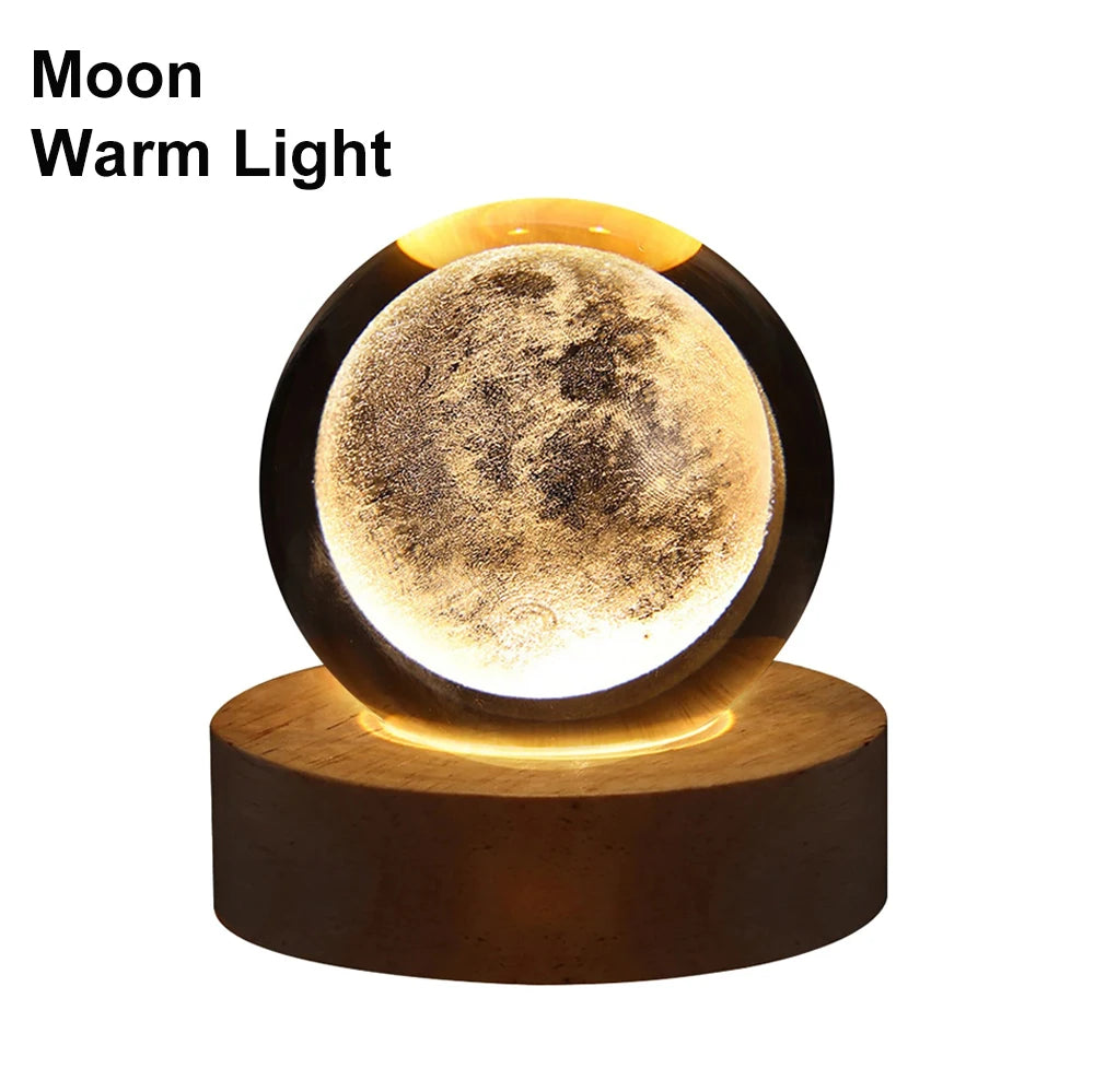 GGbingo 6cm Bedside RGB Lamp Solar Theme Cosmos Series Crystal Ball Night Lights Milky Way Moon for Desk Creative Gift