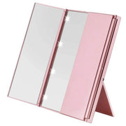 Portable LED Three Sided Makeup Mirror Folding Design Travel Vanity Cosmetic Mirror with Adjustable Stand for On-The-Go Beauty