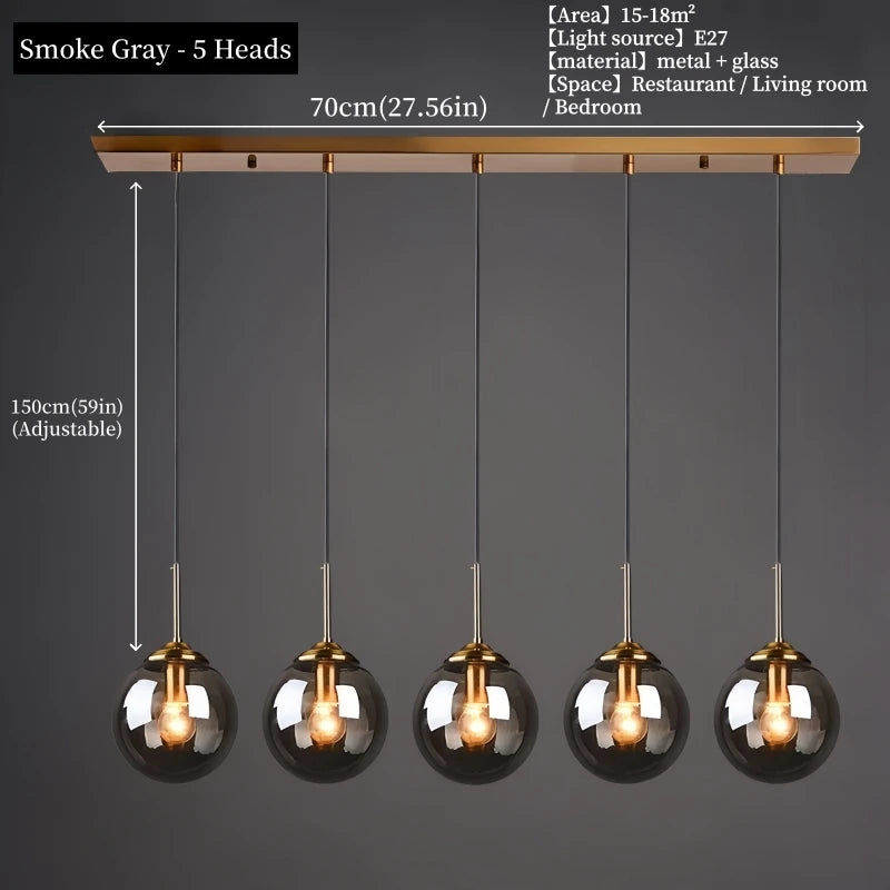 Modern Luxury Metal Chandelier Nordic Creative LED Glass Pendant Lamp Living Room Dining Room Bedside Simple Small Hanging Lamp