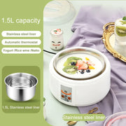 DMWD Fully Automatic Yogurt Maker 1.5L Stainless steel liner Thermostatic Rice wine Enzyme Natto Fermenter With Sealed glass cup