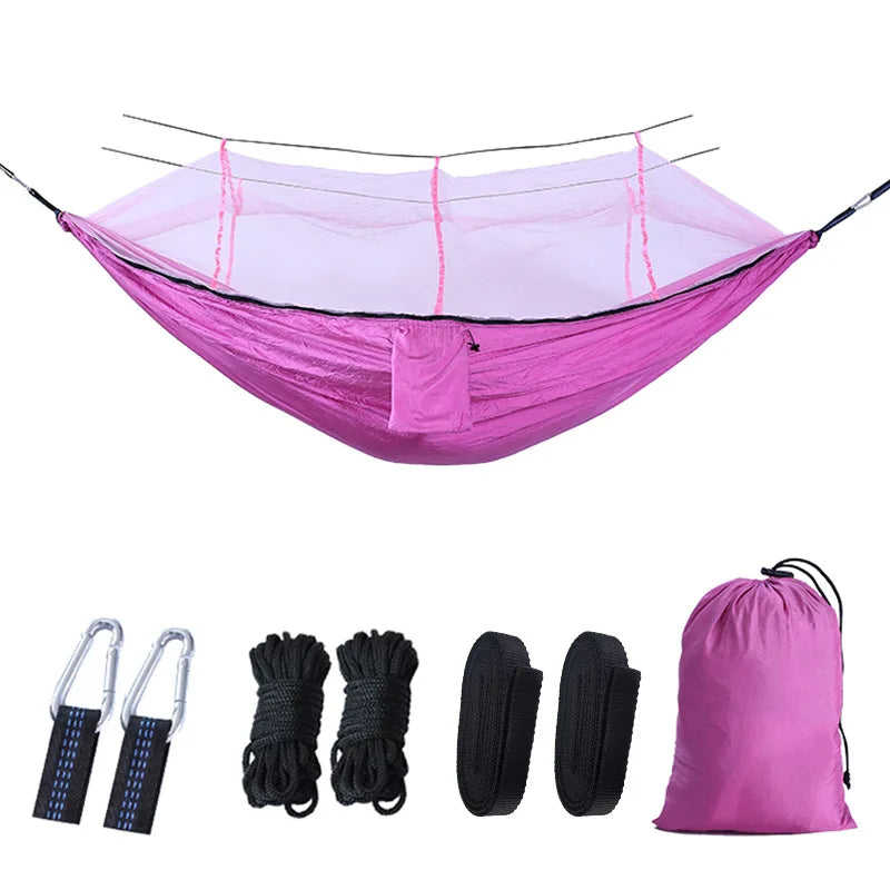 Lightweight Portable Outdoor Camping Hammock with Mosquito Net High Strength Parachute Fabric Hanging Bed Hunting Sleeping Swing