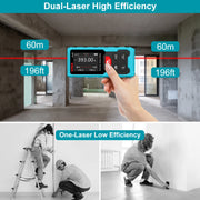 Kiprim Dual Laser Distance Meter Rechargeable Bilateral Laser Rangefinder 120m Digital Tape Measure Angle Measurment Tool