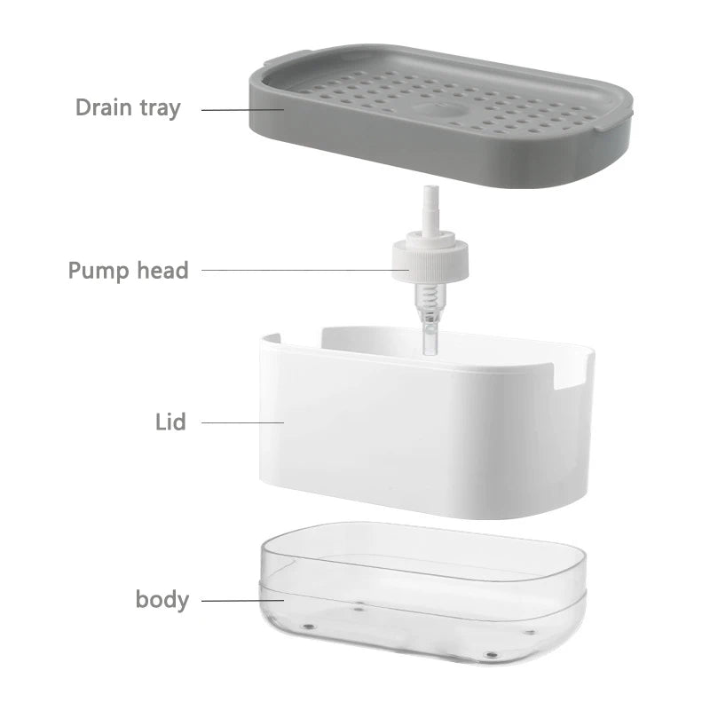 Soap Dispenser Box Press Dispenser Scrubbing Liquid Container Kitchen Bathroom Automatic Detergent Foam Box with Sponge Holder